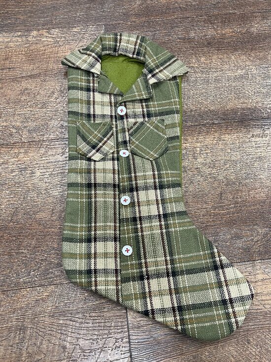 Other - Green Plaid Shirt Style Christmas Stocking Rustic Holiday Decor